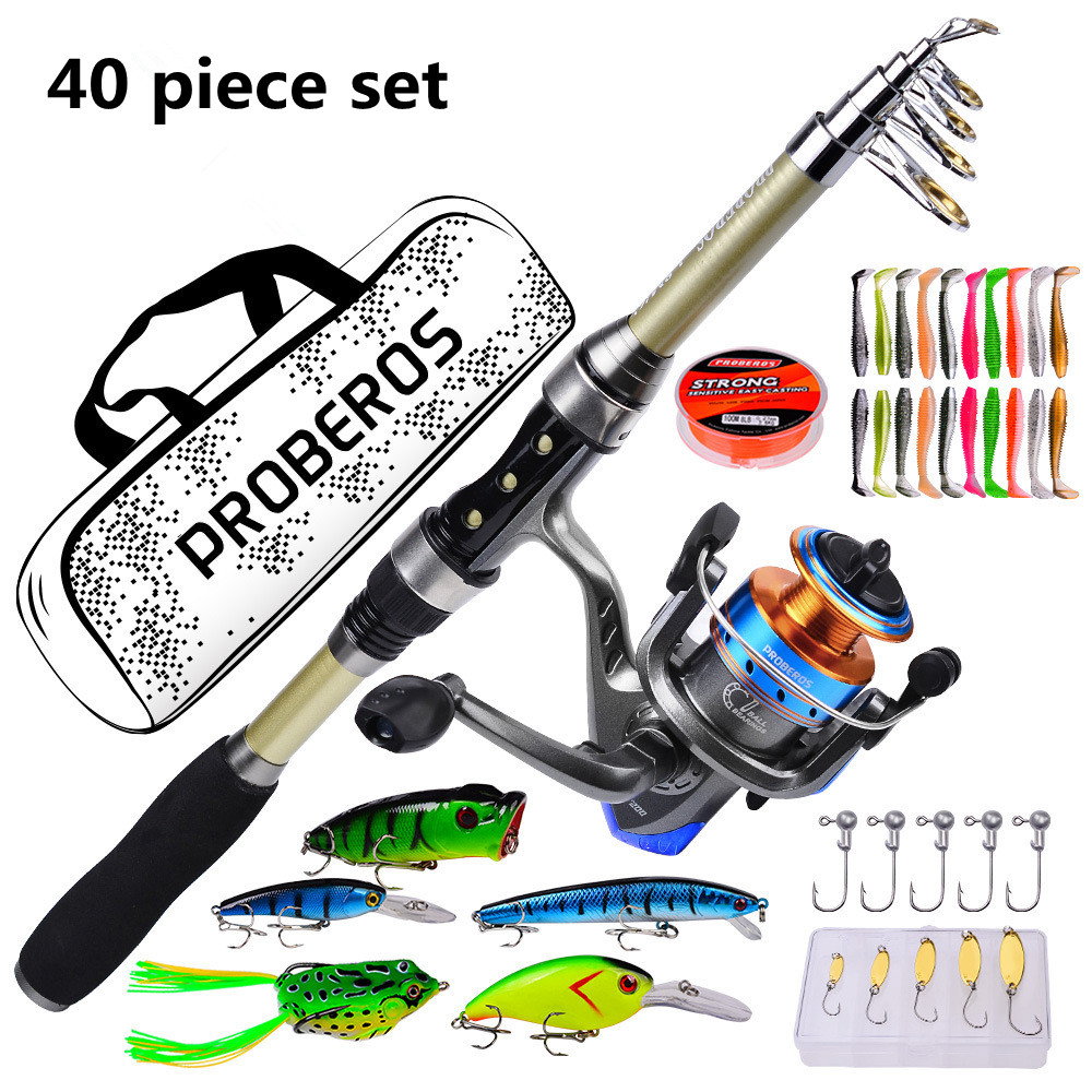 Fishing Rod Fly - ชุดอุปกรณ์ตกปลาทะเลใหม่ 40 ชิ้น, คันเบ็ดตกปลาแบบรีโมท, เหยื่อปลอมแบบนิ่ม, ตะขอตกปลา