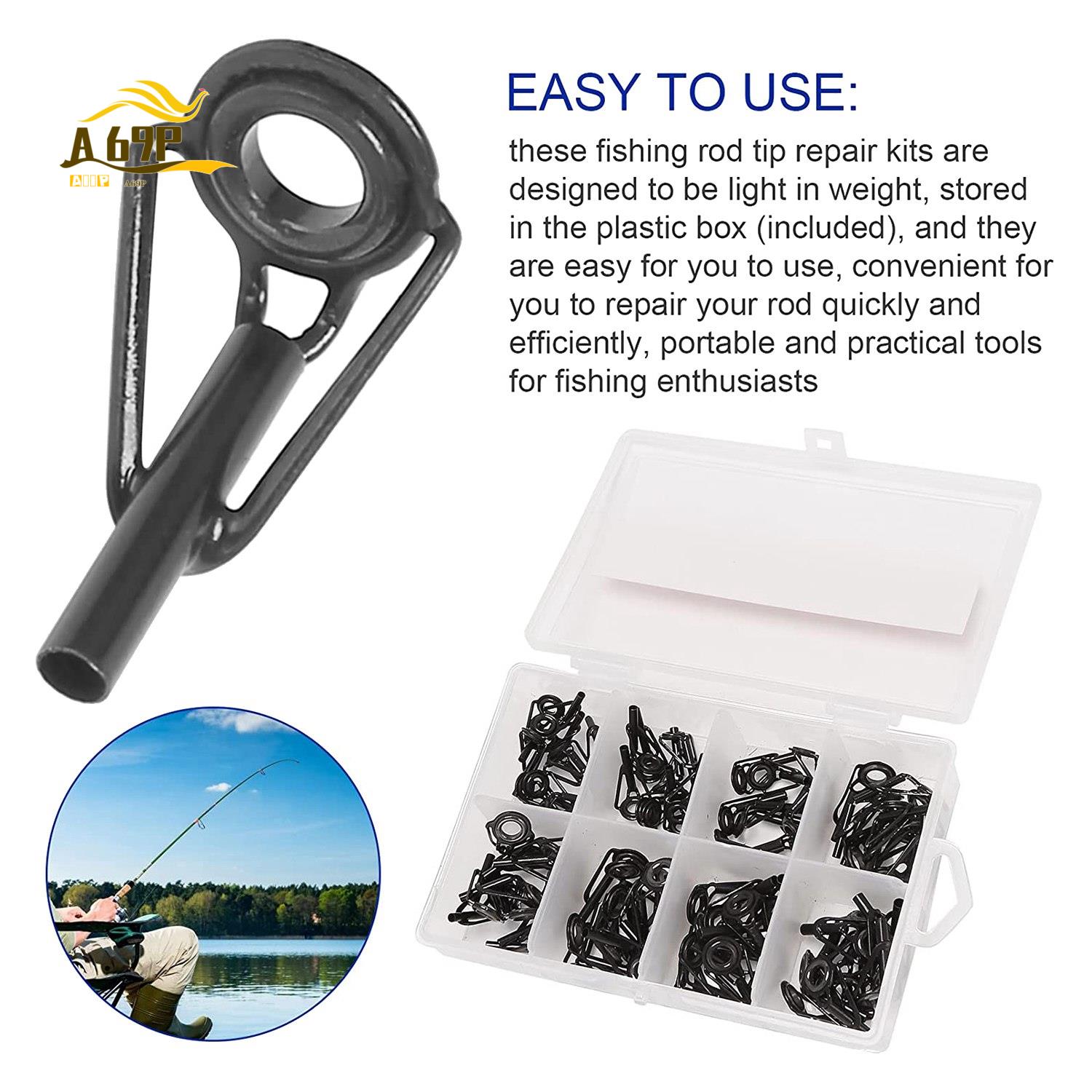 Fishing Rod Tip Replacement - ชุดซ่อมปลายคันเบ็ดตกปลา A69P-80 ชิ้น สำหรับคันเบ็ดน้ำจืดและน้ำเค็ม ชุดเปลี่ยนวงแหวนสแตนเลส